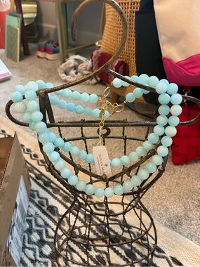 Susan Shaw Pale Aqua Beaded Necklace - Double Strand